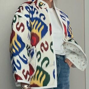 Vibrant Patterned Ikat Women's Bomber Jacket